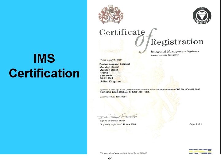 IMS Certification 44 