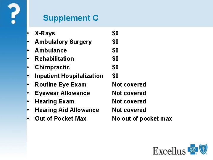 Supplement C • • • X-Rays Ambulatory Surgery Ambulance Rehabilitation Chiropractic Inpatient Hospitalization Routine