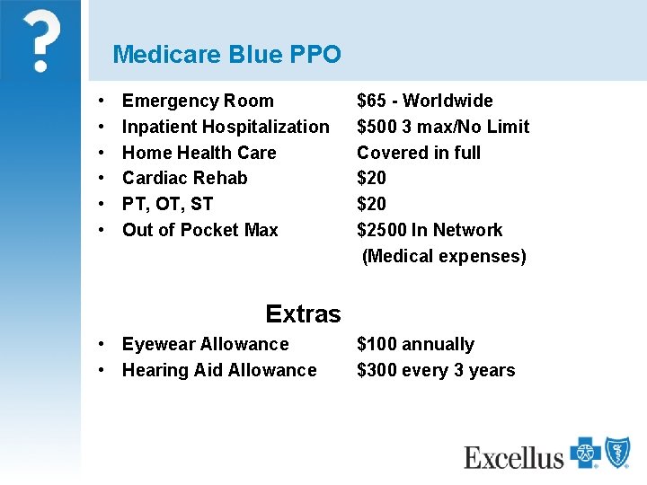 Medicare Blue PPO • • • Emergency Room Inpatient Hospitalization Home Health Care Cardiac