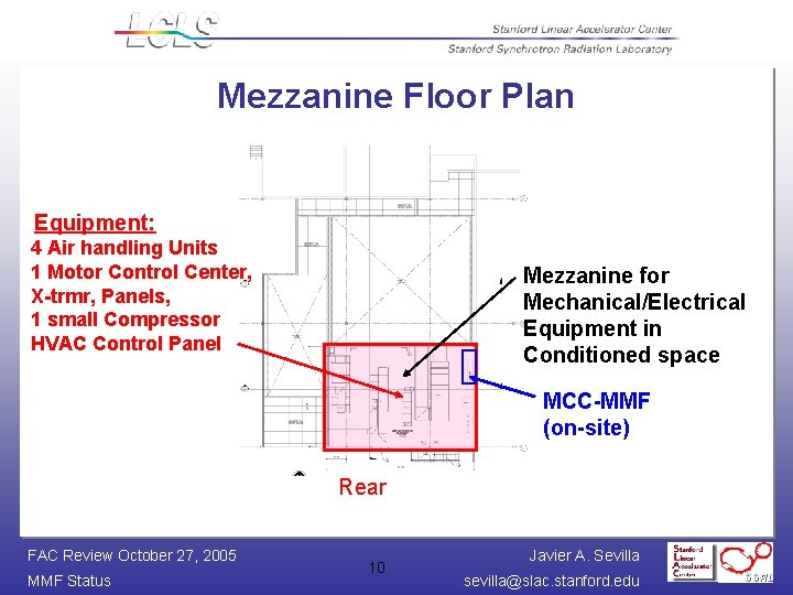 Mezzanine Floor Plan Equipment: 4 Air handling Units 1 Motor Control Center, X-trmr, Panels,