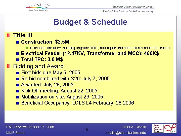 Budget & Schedule Title III Construction $2. 5 M (excludes: fire alarm building upgrade