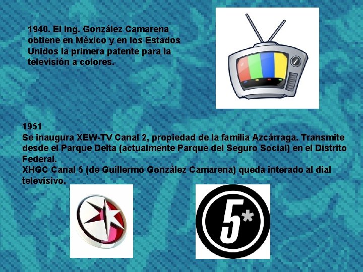 1940. El Ing. González Camarena obtiene en México y en los Estados Unidos la