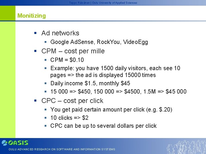 Teppo Räisänen | Oulu University of Applied Sciences Monitizing § Ad networks § Google