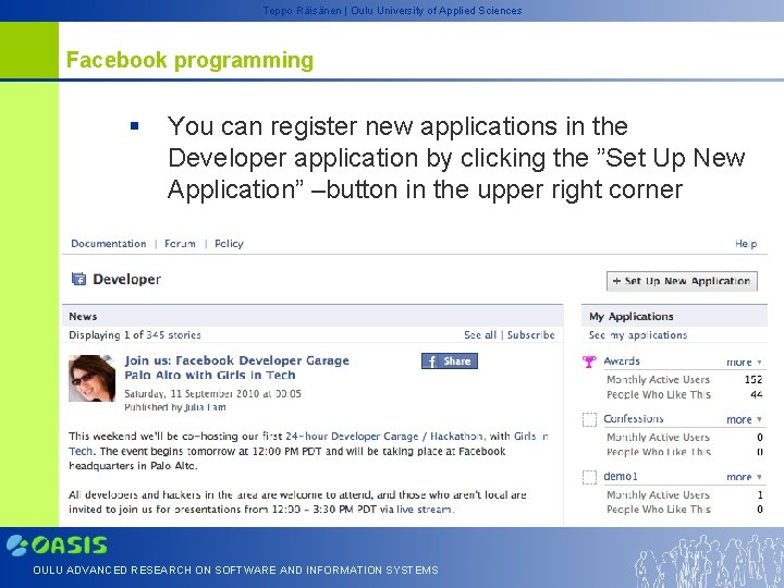 Teppo Räisänen | Oulu University of Applied Sciences Facebook programming § You can register