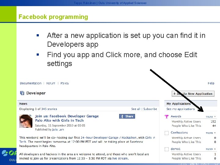Teppo Räisänen | Oulu University of Applied Sciences Facebook programming § § After a