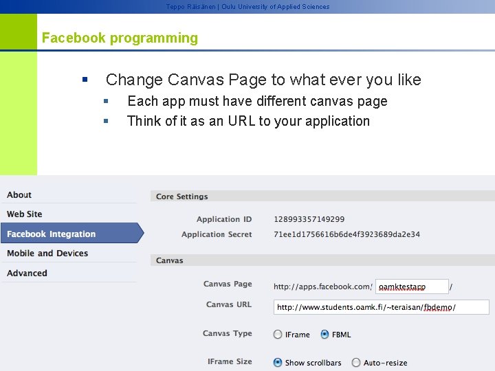 Teppo Räisänen | Oulu University of Applied Sciences Facebook programming § Change Canvas Page