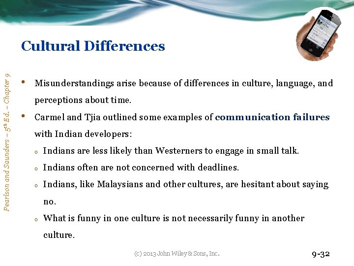 Pearlson and Saunders – 5 th Ed. – Chapter 9 Cultural Differences • Misunderstandings