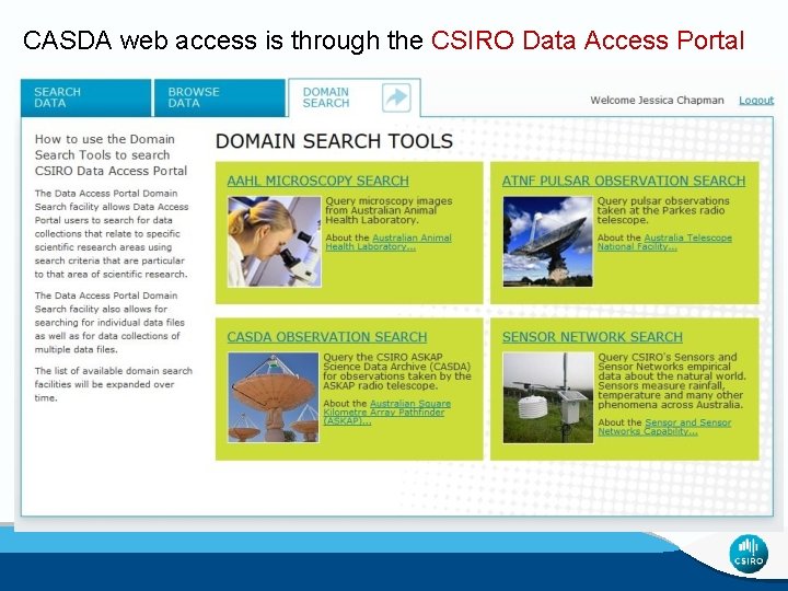 CASDA web access is through the CSIRO Data Access Portal 