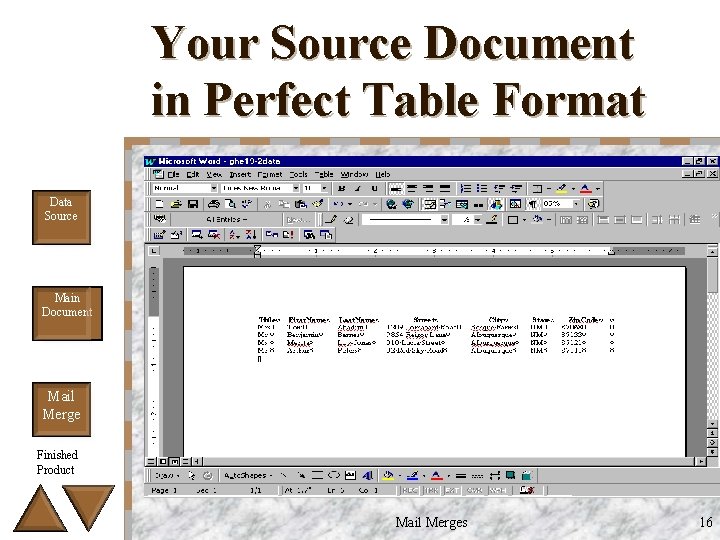 Your Source Document in Perfect Table Format Data Source Main Document Mail Merge Finished