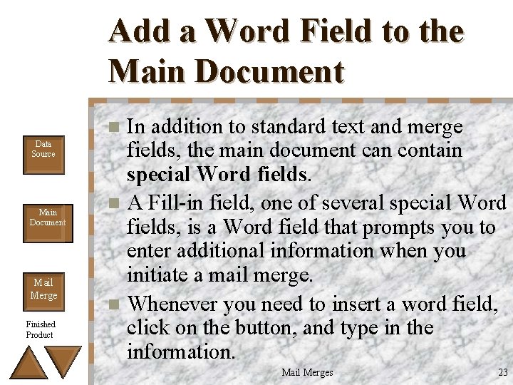 Add a Word Field to the Main Document In addition to standard text and