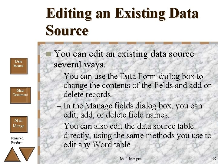 Editing an Existing Data Source n You Data Source Main Document Mail Merge Finished