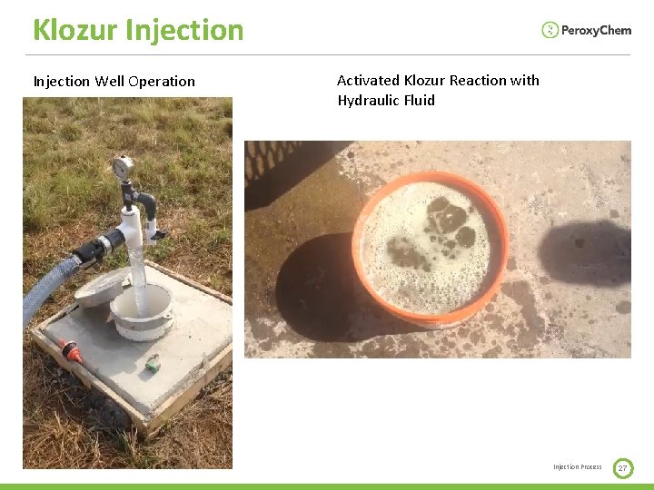 Klozur Injection Well Operation Activated Klozur Reaction with Hydraulic Fluid Injection Process 27 