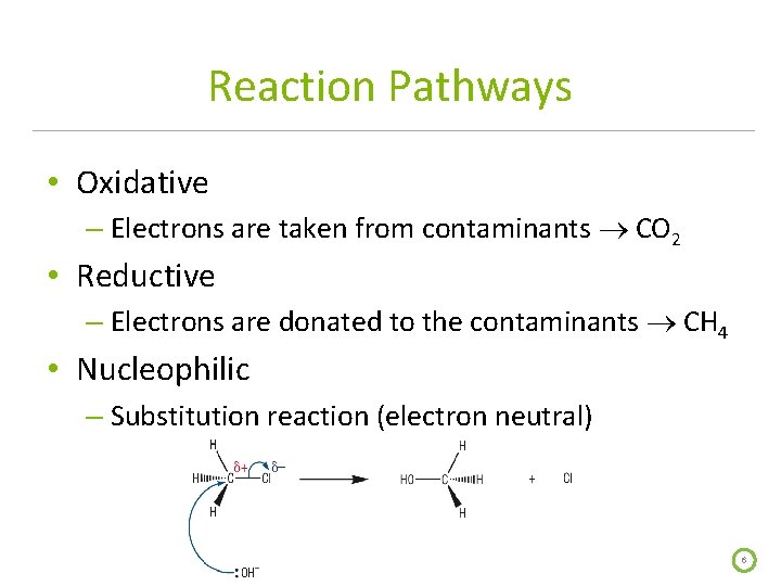 Reaction Pathways • Oxidative – Electrons are taken from contaminants CO 2 • Reductive