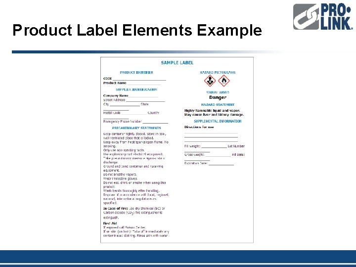 Product Label Elements Example 