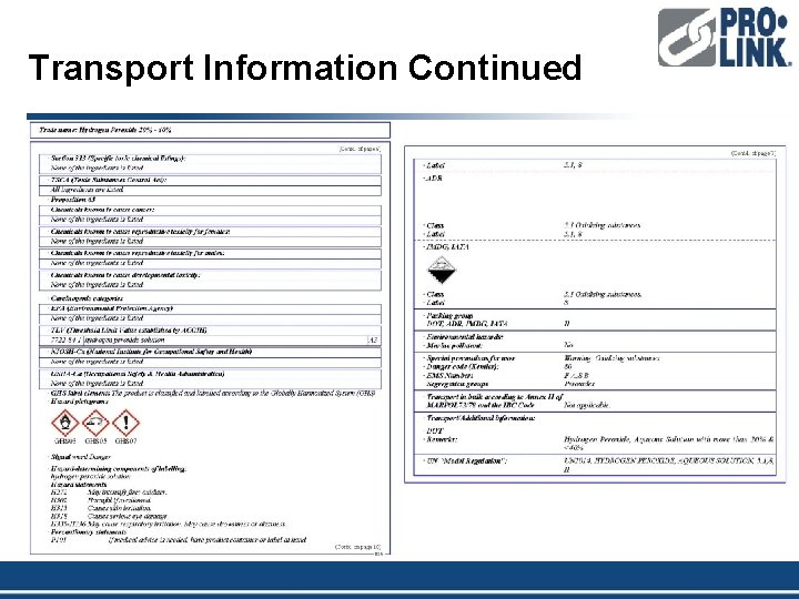 Transport Information Continued 