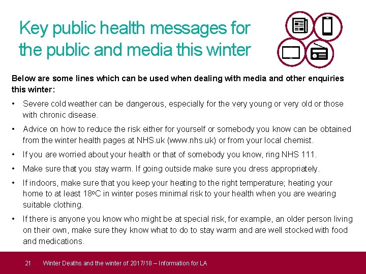Key public health messages for the public and media this winter Below are some