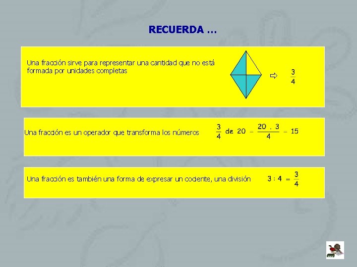 RECUERDA … Una fracción sirve para representar una cantidad que no está formada por