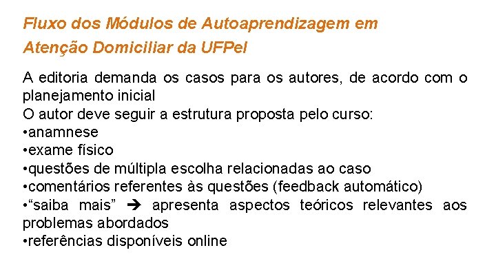 Fluxo dos Módulos de Autoaprendizagem em Atenção Domiciliar da UFPel A editoria demanda os