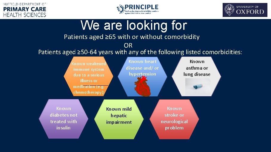 We are looking for Patients aged ≥ 65 with or without comorbidity OR Patients