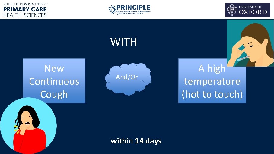 WITH New Continuous Cough And/Or within 14 days A high temperature (hot to touch)