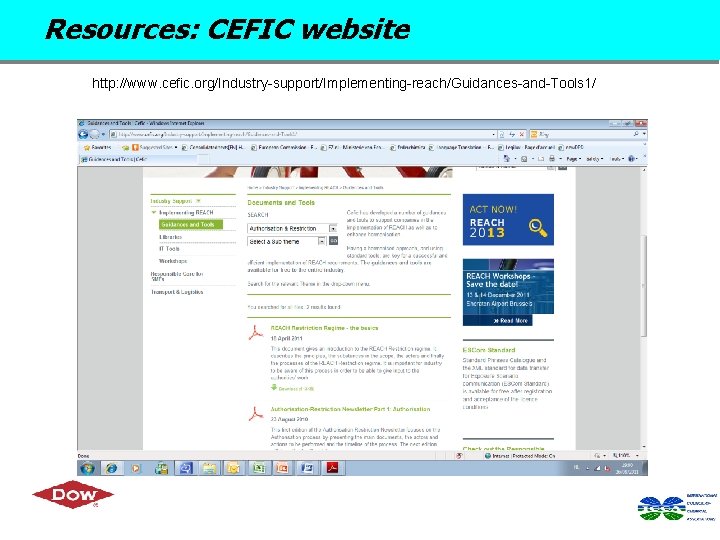 Resources: CEFIC website http: //www. cefic. org/Industry-support/Implementing-reach/Guidances-and-Tools 1/ 