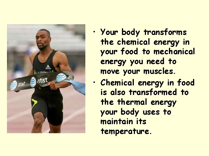  • Your body transforms the chemical energy in your food to mechanical energy