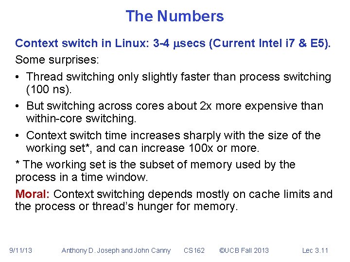 The Numbers Context switch in Linux: 3 -4 secs (Current Intel i 7 &