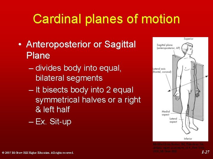 Cardinal planes of motion • Anteroposterior or Sagittal Plane – divides body into equal,