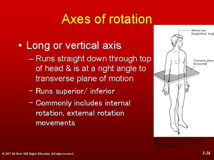 Axes of rotation • Long or vertical axis – Runs straight down through top