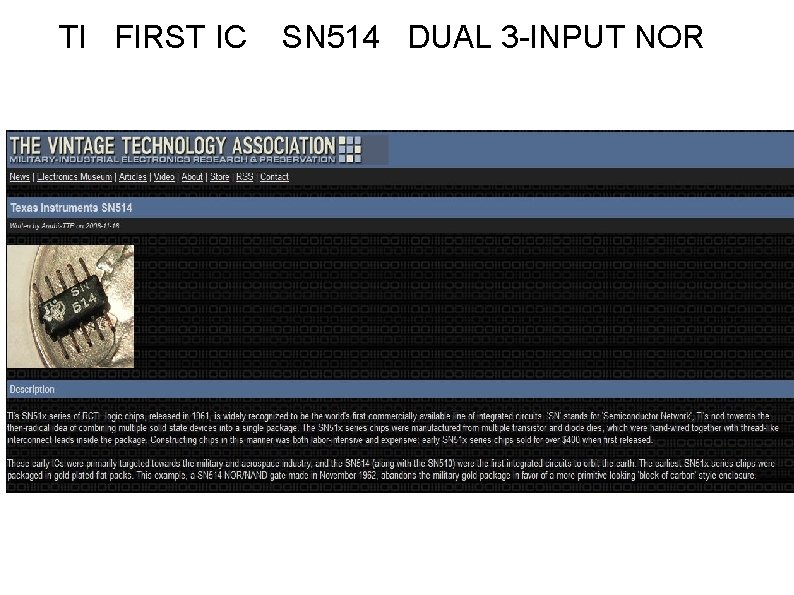 TI FIRST IC SN 514 DUAL 3 -INPUT NOR 