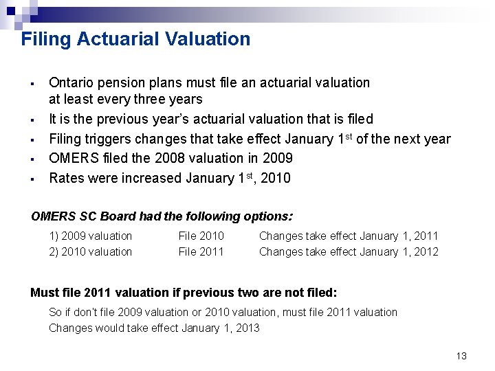 Filing Actuarial Valuation § § § Ontario pension plans must file an actuarial valuation