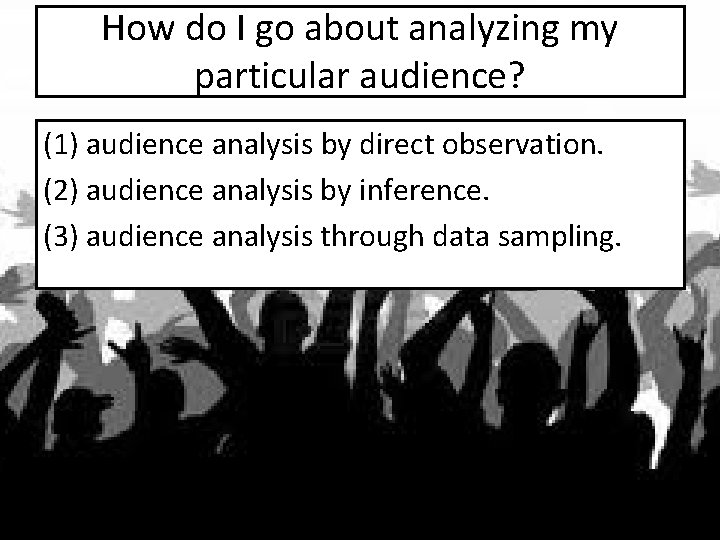 How do I go about analyzing my particular audience? (1) audience analysis by direct