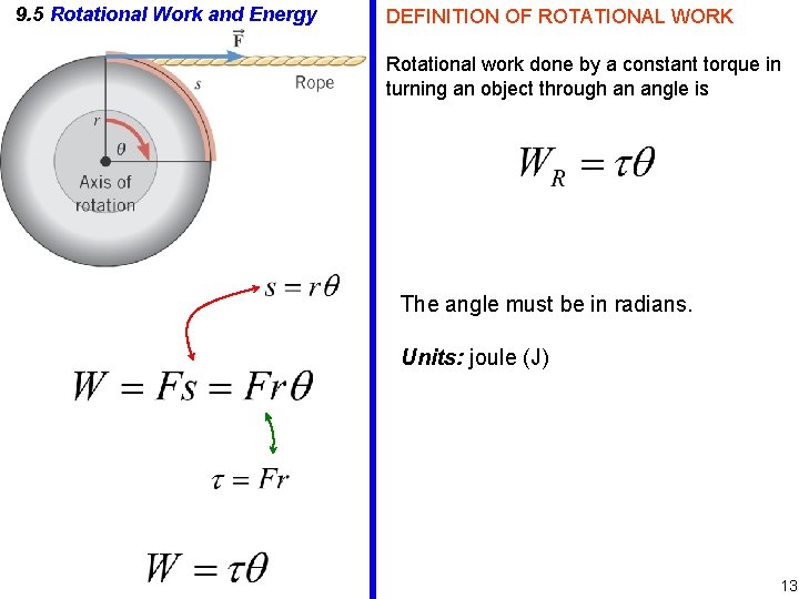 9. 5 Rotational Work and Energy DEFINITION OF ROTATIONAL WORK Rotational work done by