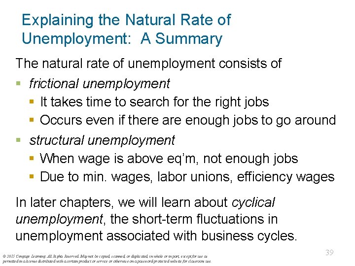 Explaining the Natural Rate of Unemployment: A Summary The natural rate of unemployment consists