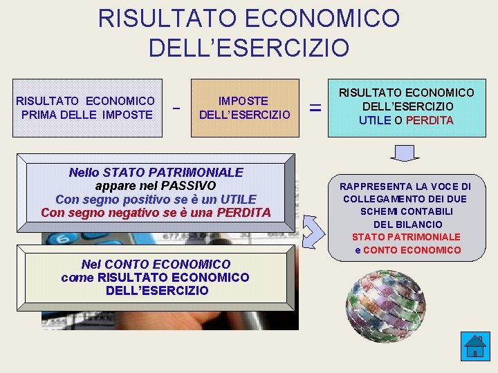 RISULTATO ECONOMICO DELL’ESERCIZIO RISULTATO ECONOMICO PRIMA DELLE IMPOSTE - IMPOSTE DELL’ESERCIZIO Nello STATO PATRIMONIALE