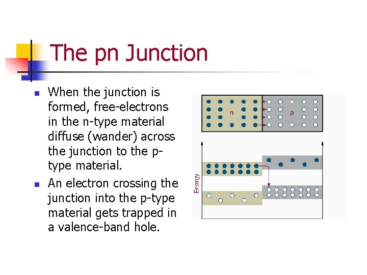 The pn Junction n n When the junction is formed, free-electrons in the n-type