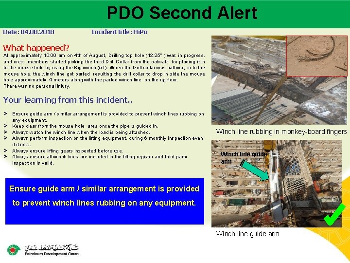 PDO Second Alert Main contractor name – LTI# - Date of incident Date: 04.