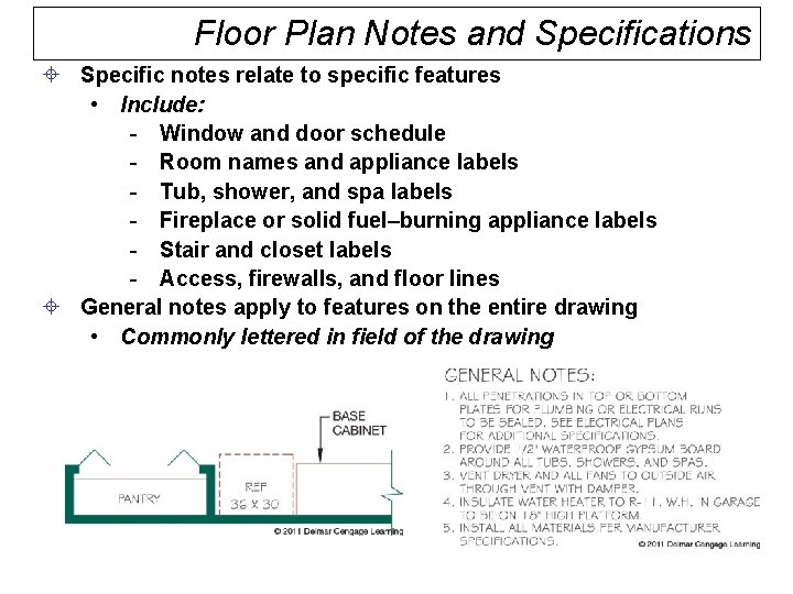 Floor Plan Notes and Specifications ± Specific notes relate to specific features • Include: