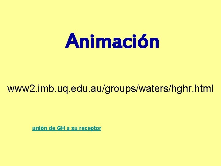 Animación www 2. imb. uq. edu. au/groups/waters/hghr. html unión de GH a su receptor