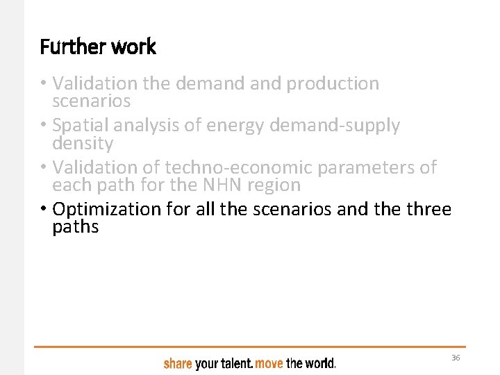 Further work • Validation the demand production scenarios • Spatial analysis of energy demand-supply Further work • Validation the demand production scenarios • Spatial analysis of energy demand-supply