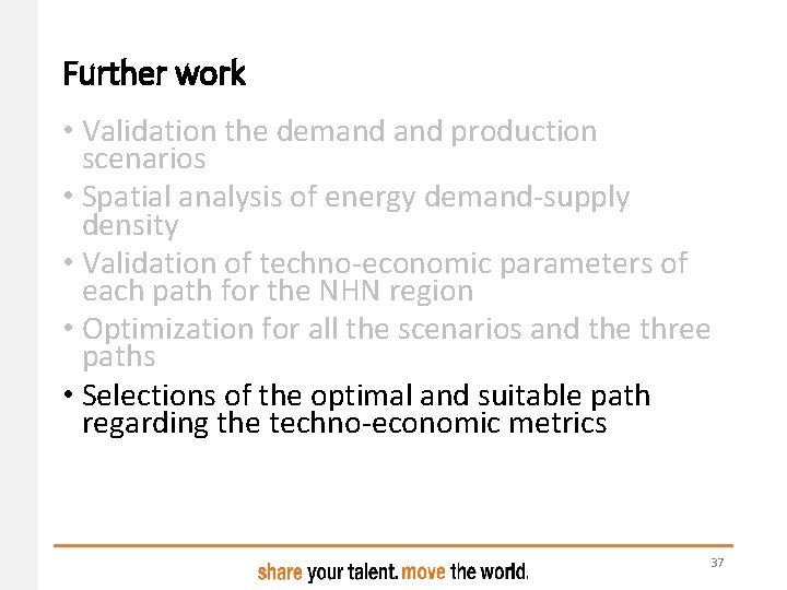 Further work • Validation the demand production scenarios • Spatial analysis of energy demand-supply Further work • Validation the demand production scenarios • Spatial analysis of energy demand-supply