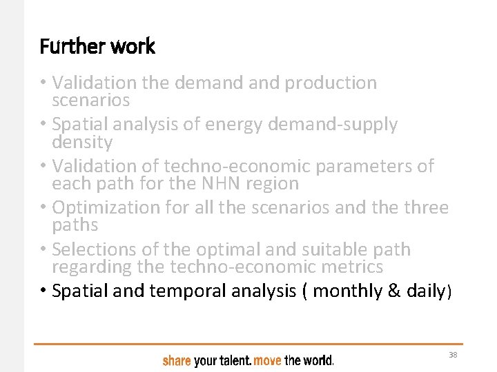 Further work • Validation the demand production scenarios • Spatial analysis of energy demand-supply Further work • Validation the demand production scenarios • Spatial analysis of energy demand-supply