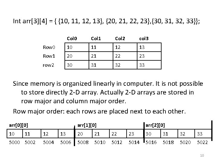 Int arr[3][4] = { {10, 11, 12, 13}, {20, 21, 22, 23}, {30, 31,