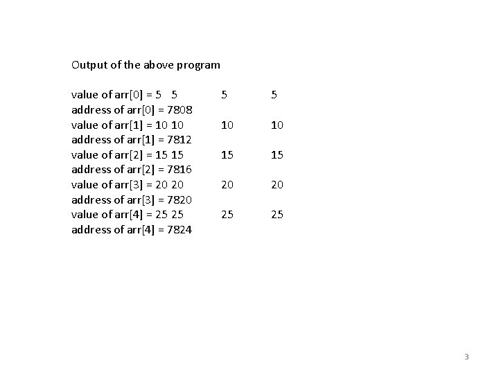 Output of the above program value of arr[0] = 5 5 address of arr[0]