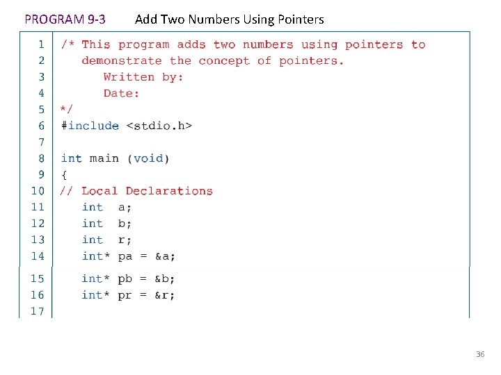 PROGRAM 9 -3 Add Two Numbers Using Pointers 36 