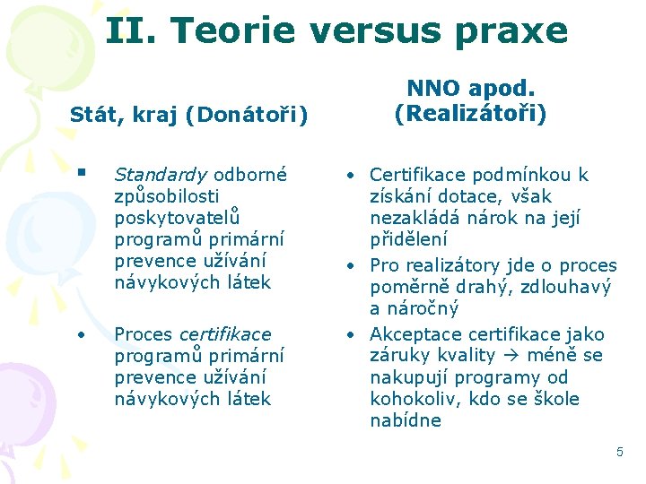 II. Teorie versus praxe Stát, kraj (Donátoři) § Standardy odborné způsobilosti poskytovatelů programů primární