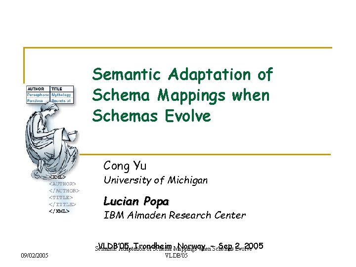 Semantic Adaptation of Schema Mappings when Schemas Evolve Cong Yu University of Michigan Lucian