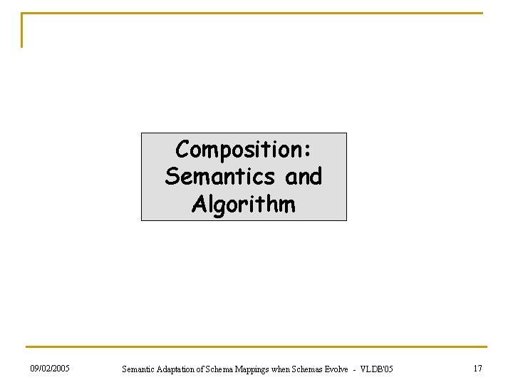 Composition: Semantics and Algorithm 09/02/2005 Semantic Adaptation of Schema Mappings when Schemas Evolve -