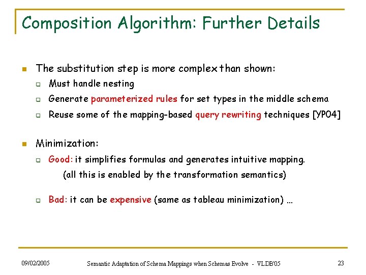 Composition Algorithm: Further Details n n The substitution step is more complex than shown: