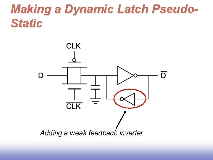 Making a Dynamic Latch Pseudo. Static Adding a weak feedback inverter 